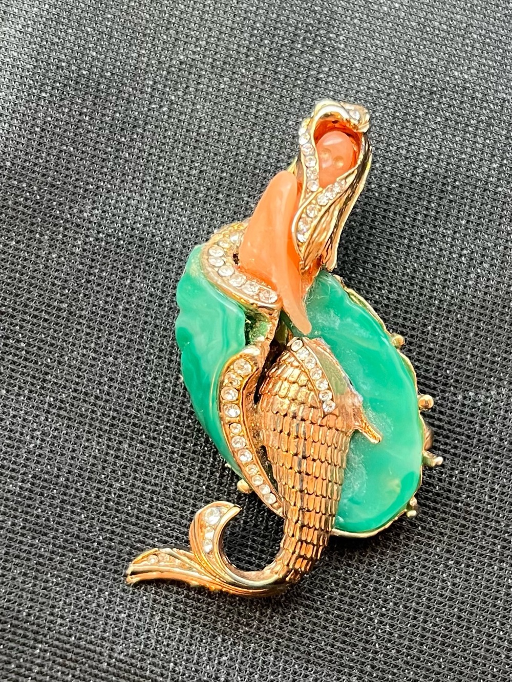 Vintage Hattie Carnegie Mermaid Clam shell Rhinestone Brooch